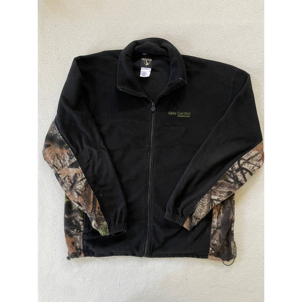 Wood'n Trail Mens Large Fleece Jacket Black Camo Alpha Coal West Full Zip Hunt